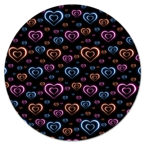 Заказать коврик для мышки в Москве. Коврик для мышки (круглый) Неоновые сердца, с выбором цвета фона. от bd-art  - готовые дизайны и нанесение принтов.
