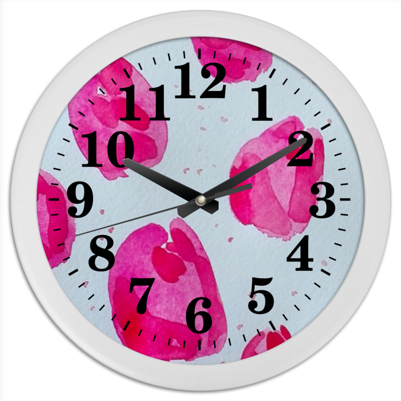 цена Printio Часы круглые из пластика Pink watercolor tulips