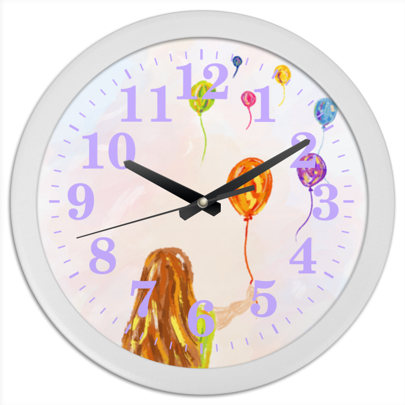 Printio Часы круглые из пластика Девушка с воздушными шарами