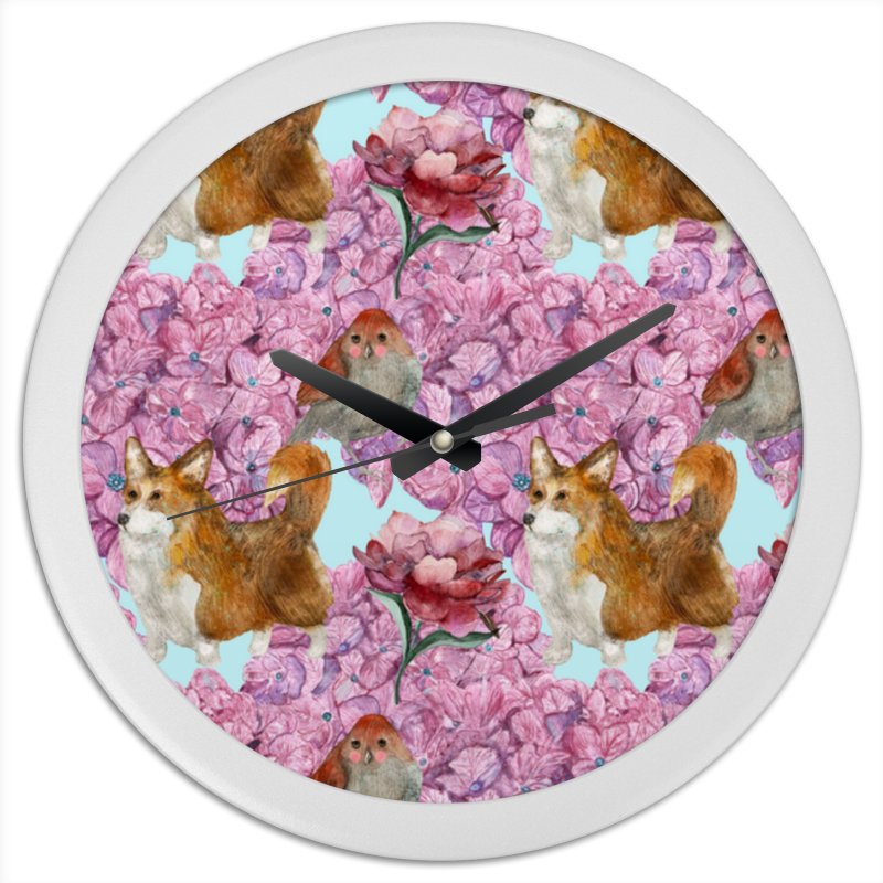 Printio Часы круглые из пластика Корги в цветах