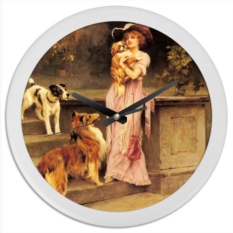 Printio Часы круглые из пластика Девушка с собаками