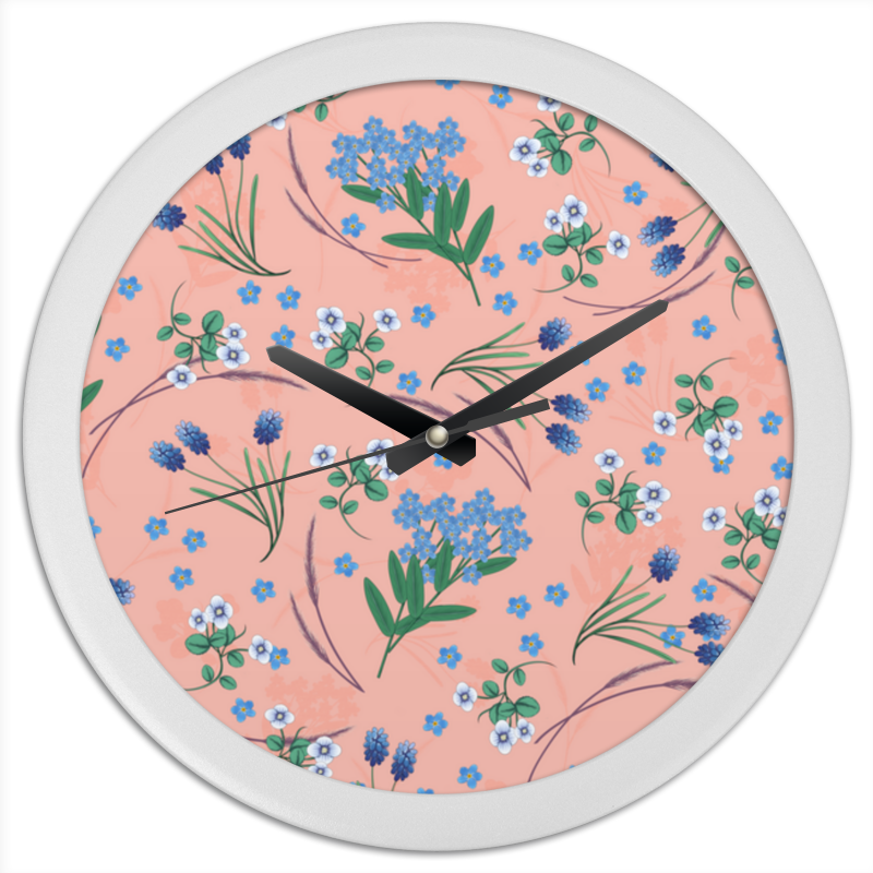 Printio Часы круглые из пластика Незабудки на розовом