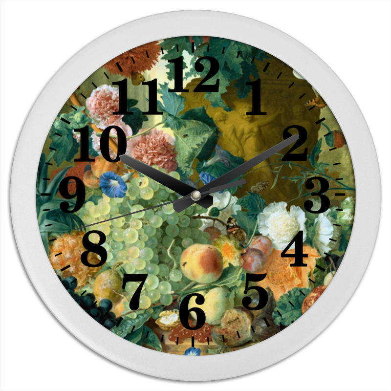 Printio Часы круглые из пластика Фрукты и цветы (ян ван хёйсум) printio пазл 43 5×31 4 см 408 элементов фрукты и цветы ян ван хёйсум