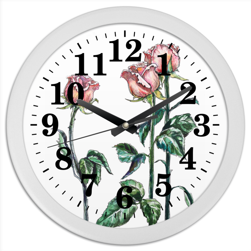 пусеты круглые розовые Printio Часы круглые из пластика Розы розовые