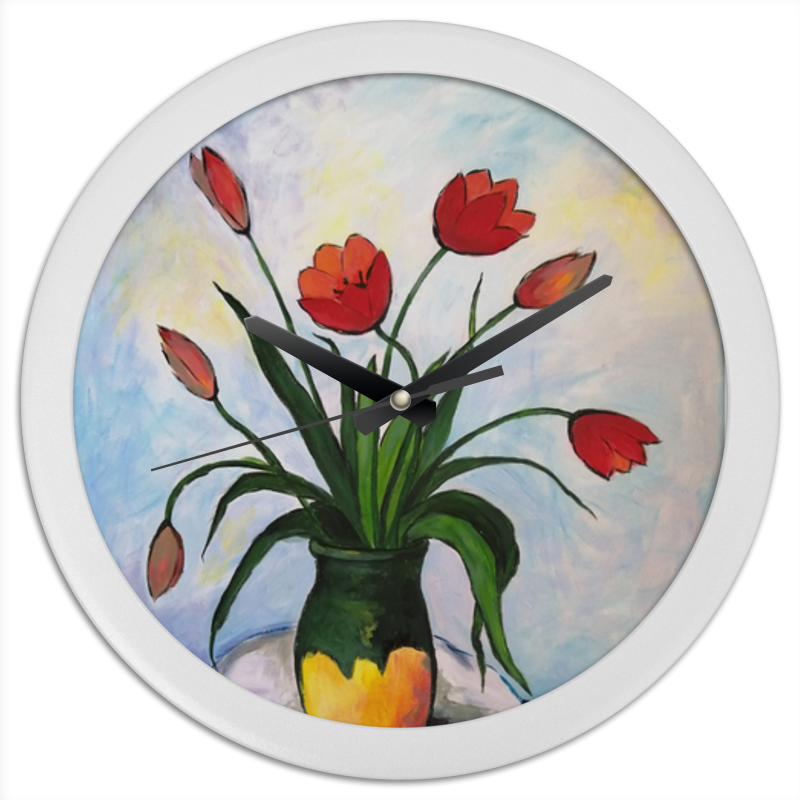 Printio Часы круглые из пластика Букет тюльпанов