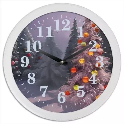 Заказать часы для офиса в Москве. Часы круглые из пластика Зимний новогодний лес от Anstey  - готовые дизайны и нанесение принтов.