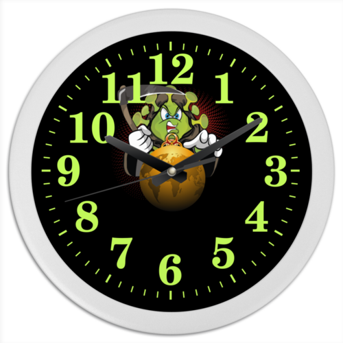 Заказать часы для офиса в Москве. Часы круглые из пластика Ковид в виде смерти. от Zorgo-Art  - готовые дизайны и нанесение принтов.