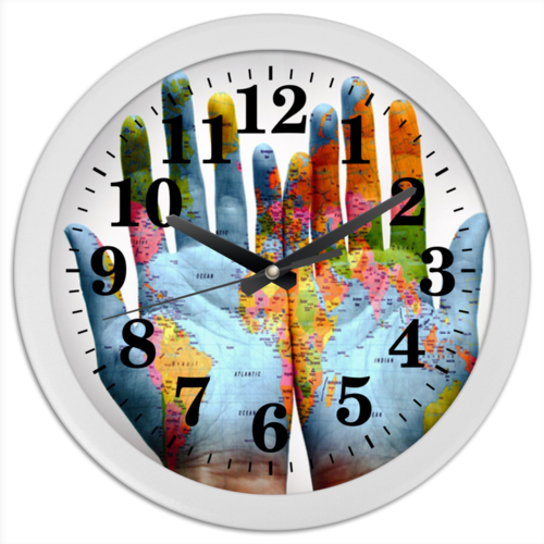 Заказать часы для офиса в Москве. Часы круглые из пластика время мира от игорь попов - готовые дизайны и нанесение принтов.