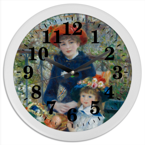 Заказать часы для офиса в Москве. Часы круглые из пластика Две сестры (На террасе) (Пьер Огюст Ренуар) от trend - готовые дизайны и нанесение принтов.