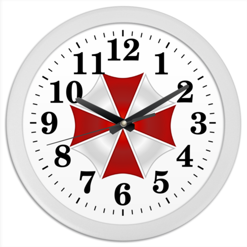 Заказать часы для офиса в Москве. Часы круглые из пластика Umbrella Corporation от game-fan - готовые дизайны и нанесение принтов.