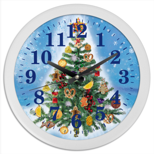 Заказать часы для офиса в Москве. Часы круглые из пластика Новогодняя елка от elemiha - готовые дизайны и нанесение принтов.