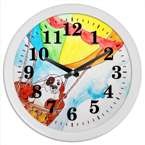 Заказать часы для офиса в Москве. Часы круглые из пластика Щенок на шаре от Дарья Калинкина - готовые дизайны и нанесение принтов.