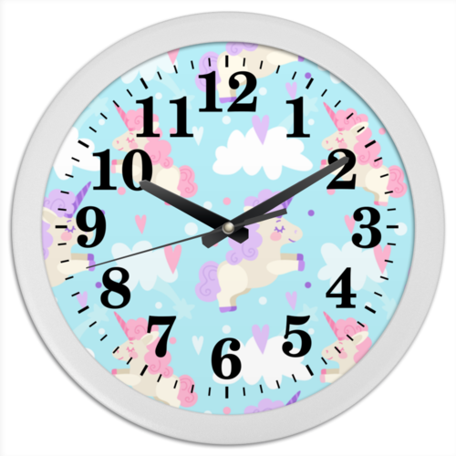Заказать часы для офиса в Москве. Часы круглые из пластика Однорог от BeliySlon - готовые дизайны и нанесение принтов.