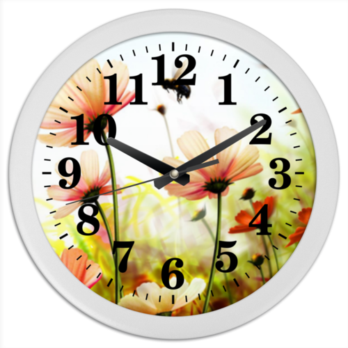 Заказать часы для офиса в Москве. Часы круглые из пластика Цветы от Viki Kotova - готовые дизайны и нанесение принтов.