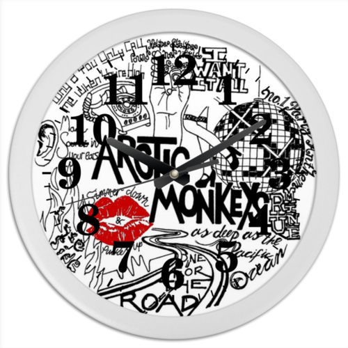 Заказать часы для офиса в Москве. Часы круглые из пластика arctic monkeys от Gazimpa - готовые дизайны и нанесение принтов.