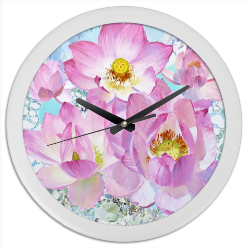 Заказать часы для офиса в Москве. Часы круглые из пластика Розовые лотосы от валентина люсенкова - готовые дизайны и нанесение принтов.