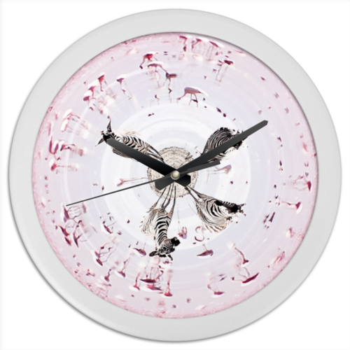 Заказать часы для офиса в Москве. Часы круглые из пластика Зебры и фламинго от Julia Sundukova - готовые дизайны и нанесение принтов.