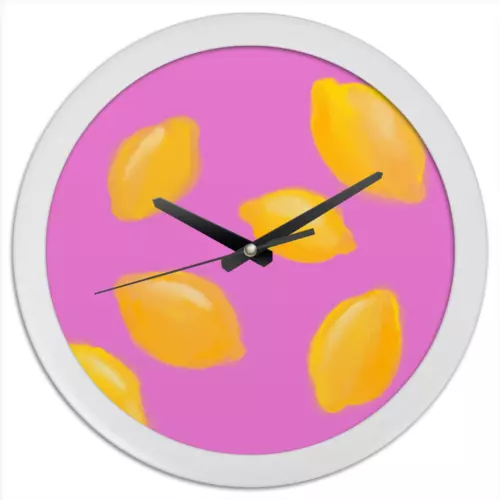 Заказать часы для офиса в Москве. Часы круглые из пластика Лимоны от Daria Nikolaeva - готовые дизайны и нанесение принтов.
