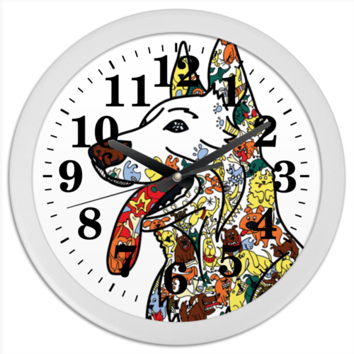 Заказать часы для офиса в Москве. Часы круглые из пластика забавные собаки от Игма - готовые дизайны и нанесение принтов.