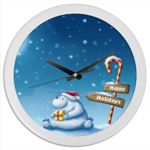 Заказать часы для офиса в Москве. Часы круглые из пластика Happy Holiday от Media M  - готовые дизайны и нанесение принтов.