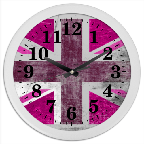 Заказать часы для офиса в Москве. Часы круглые из пластика Розовый флаг Британии от ml7000@mail.ru - готовые дизайны и нанесение принтов.