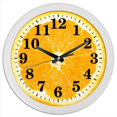 Заказать часы для офиса в Москве. Часы круглые из пластика Апельсин от mironcrig@gmail.com - готовые дизайны и нанесение принтов.