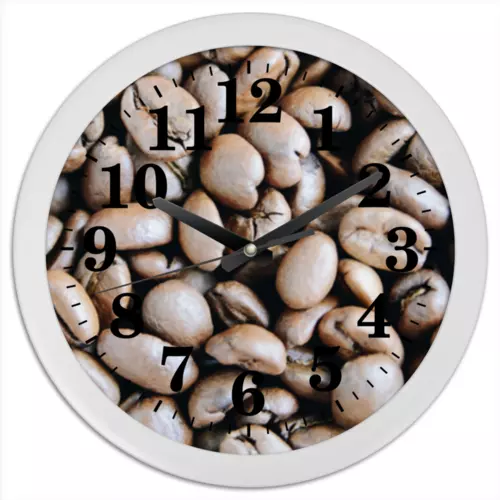 Заказать часы для офиса в Москве. Часы круглые из пластика Кофейные зёрна от Anstey  - готовые дизайны и нанесение принтов.