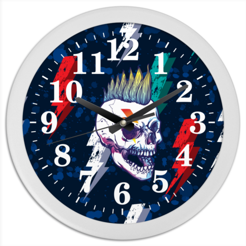 Заказать часы для офиса в Москве. Часы круглые из пластика Rock Skull от Jimmy Flash - готовые дизайны и нанесение принтов.