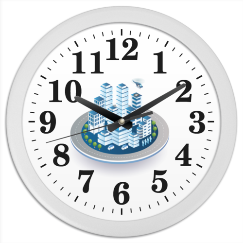 Заказать часы для офиса в Москве. Часы круглые из пластика Город от alexzel - готовые дизайны и нанесение принтов.
