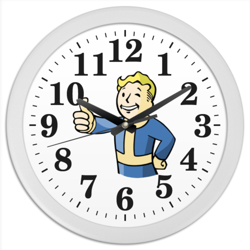 Заказать часы для офиса в Москве. Часы круглые из пластика Fallout Vault Boy от BURNSHIRTS - готовые дизайны и нанесение принтов.