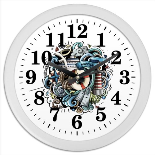 Заказать часы для офиса в Москве. Часы круглые из пластика Морские от Ирина - готовые дизайны и нанесение принтов.