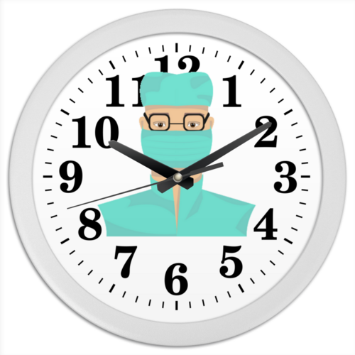 Заказать часы для офиса в Москве. Часы круглые из пластика  Доктор в маске от Stil na yarkosti - готовые дизайны и нанесение принтов.