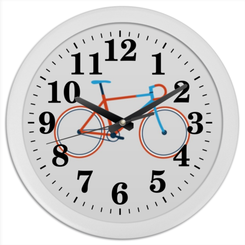 Заказать часы для офиса в Москве. Часы круглые из пластика Велосипед (Арт) от Meza - готовые дизайны и нанесение принтов.
