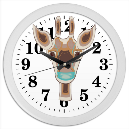 Заказать часы для офиса в Москве. Часы круглые из пластика  Жираф в маске от Stil na yarkosti - готовые дизайны и нанесение принтов.