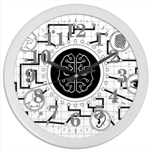 Заказать часы для офиса в Москве. Часы круглые из пластика Мозговая связь от Дана Столыпина - готовые дизайны и нанесение принтов.