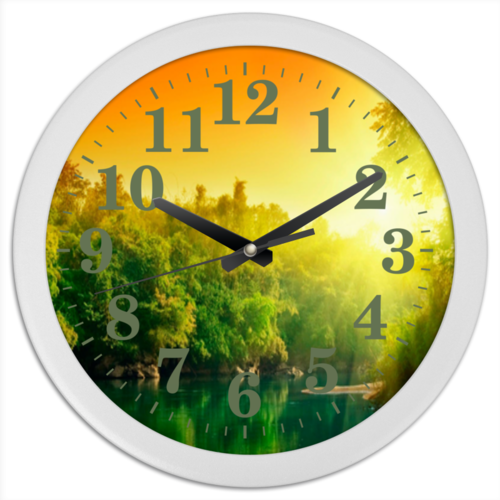 Заказать часы для офиса в Москве. Часы круглые из пластика утро на речке от Анатолий Холодов - готовые дизайны и нанесение принтов.