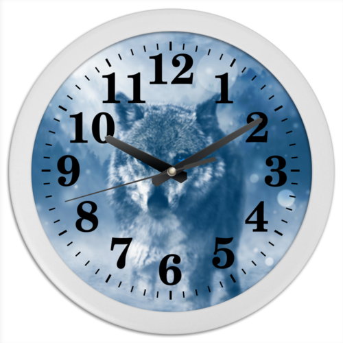 Заказать часы для офиса в Москве. Часы круглые из пластика Волк с голубыми глазами от weeert - готовые дизайны и нанесение принтов.