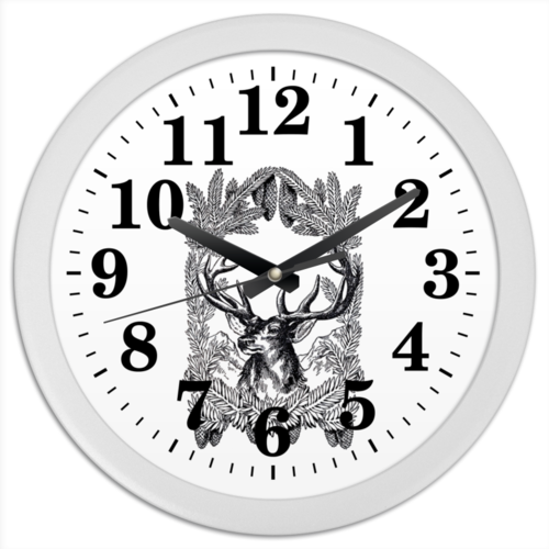 Заказать часы для офиса в Москве. Часы круглые из пластика Олень от Виктор Гришин - готовые дизайны и нанесение принтов.