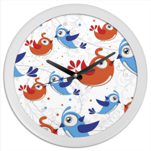 Заказать часы для офиса в Москве. Часы круглые из пластика Птички от Ирина Усанова - готовые дизайны и нанесение принтов.