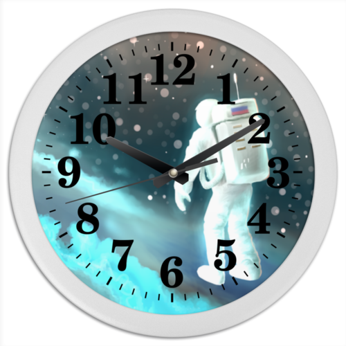 Заказать часы для офиса в Москве. Часы круглые из пластика Космический путешественник от LeshiyStudio - готовые дизайны и нанесение принтов.