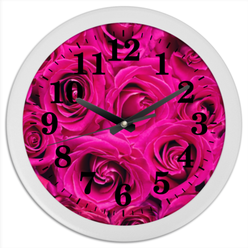 Заказать часы для офиса в Москве. Часы круглые из пластика Pink Roses от meteorol - готовые дизайны и нанесение принтов.