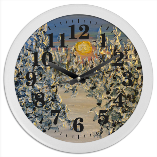 Заказать часы для офиса в Москве. Часы круглые из пластика Время зима от rikart - готовые дизайны и нанесение принтов.