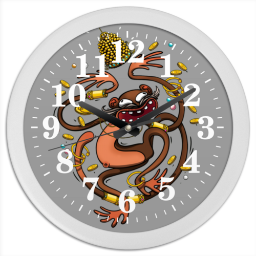 Заказать часы для офиса в Москве. Часы круглые из пластика Обезьяна император от Дана Столыпина - готовые дизайны и нанесение принтов.