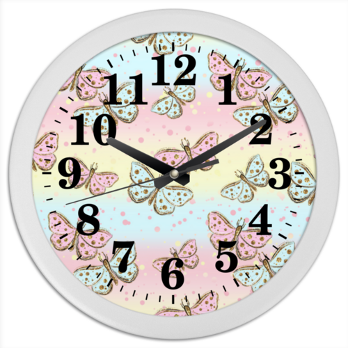 Заказать часы для офиса в Москве. Часы круглые из пластика Бабочки от T-shirt print  - готовые дизайны и нанесение принтов.