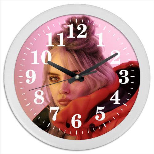 Заказать часы для офиса в Москве. Часы круглые из пластика Billie Eilish от Jimmy Flash - готовые дизайны и нанесение принтов.