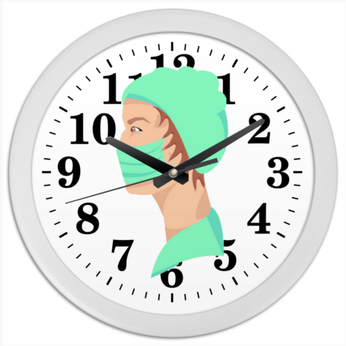 Заказать часы для офиса в Москве. Часы круглые из пластика  Медицинский работник в маске от Stil na yarkosti - готовые дизайны и нанесение принтов.