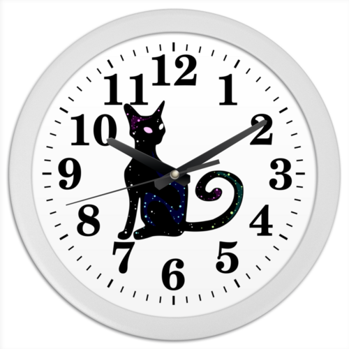 Заказать часы для офиса в Москве. Часы круглые из пластика Космическая кошка от reut.94@mail.ru - готовые дизайны и нанесение принтов.