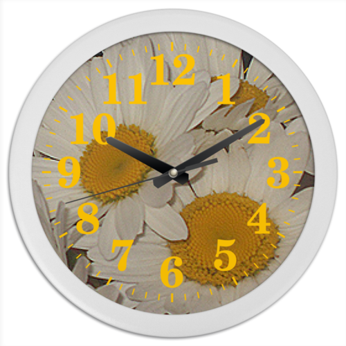 Заказать часы для офиса в Москве. Часы круглые из пластика Улыбчивая ромашка. от Eva De Peron.  - готовые дизайны и нанесение принтов.