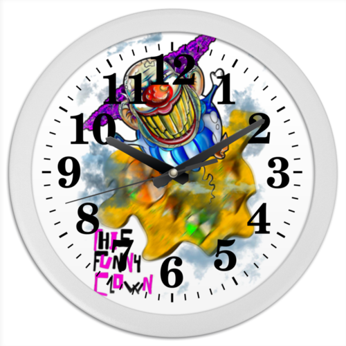 Заказать часы для офиса в Москве. Часы круглые из пластика Смешной клоун от Leichenwagen - готовые дизайны и нанесение принтов.