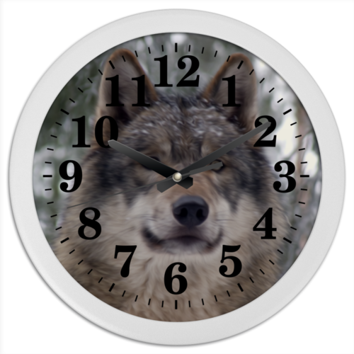 Заказать часы для офиса в Москве. Часы круглые из пластика Волк в лесу от weeert - готовые дизайны и нанесение принтов.